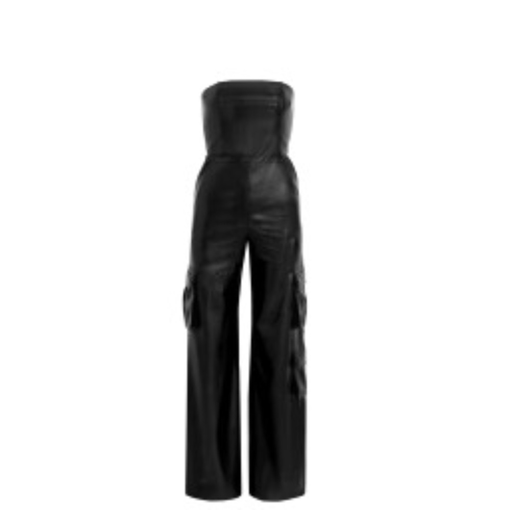Alice + Olivia Black Strapless Vegan Cargo Jumpsuit